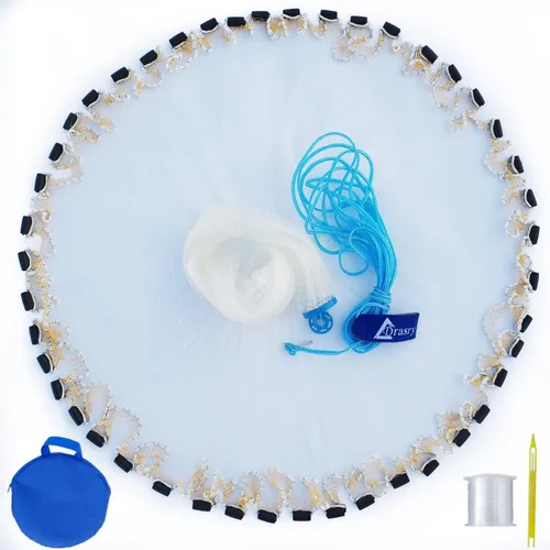 Miniatura 10 de Drasry Saltwater Fishing Cast Net for Bait 3/8 1/4 or 1/2 with Heavy Sinkers Fish Trap Throw Net. Size 3ft/4ft/5ft/6ft/7ft/8ft/9ft/10ft Radius