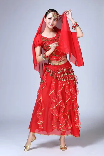 Miniatura 5 de ORIDOOR Vestido de danza del vientre para mujer, disfraz indio de Bollywood para Halloween, faldas de gasa, trajes brillantes para danza
