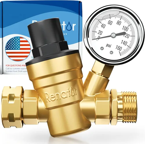 renator M11-0660R regulador de presión de agua. Regulador de presión de agua ajustable sin plomo de latón con manómetro para caravanas, sin plomo y