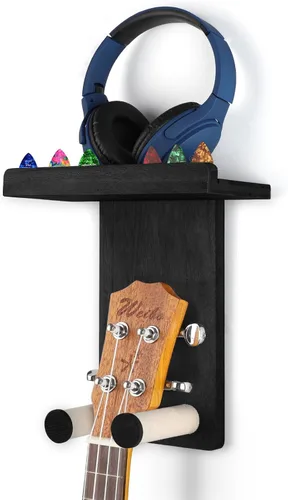 Miniatura 14 de Keebofly 2 unidades de colgador de pared para guitarra con estante de madera y soporte para púa para guitarra acústica, eléctrica, ukelele, bajo