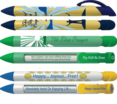 Greeting Pen Bolígrafos de recuperación - 3er paso/7º paso/Happy Joyous Free Pen Trio - Juego de 6 bolígrafos giratorios (36077) - Regalo alentador