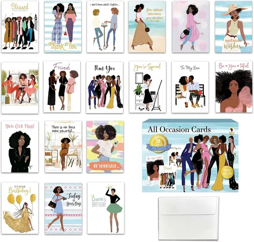 Miniatura 14 de Surtido de tarjetas de felicitación cristianas afroamericanas – Juego de 18 tarjetas inspiradoras con sobres – Cumpleaños, aliento, recuperarse
