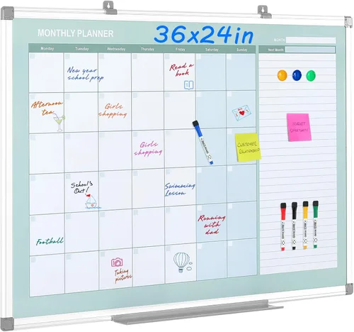 Miniatura 13 de MAKELLO Calendario magnético grande de borrado en seco, pizarra blanca trimestral, 36 x 24 pulgadas, para el hogar, dormitorio, oficina, aula, 4