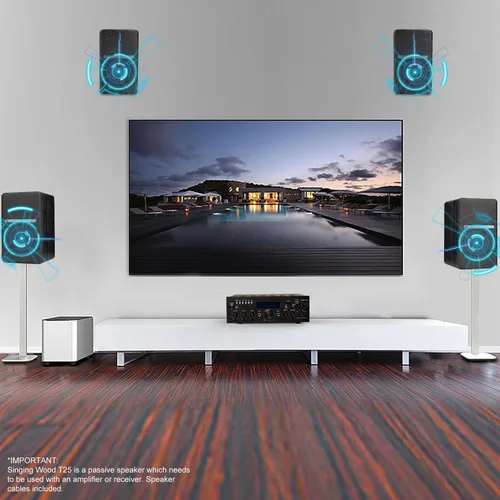 Miniatura 8 de SINGING WOOD Altavoces pasivos T25 de 2 vías para estantería de 60 vatios (30 W x 2) con soporte de montaje en pared preinstalado, acabado de madera