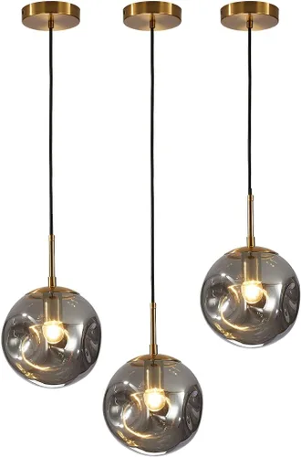 Miniatura 9 de BOKT Lámpara Colgante de Globo de Vidrio Ámbar de 3 Luces, Accesorio de Luz Colgante de Racimo Moderna de Mediados de Siglo, Luz Colgante Múltiple