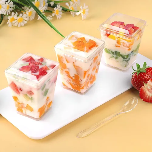 Miniatura 7 de Paquete de 100 Vasos de Postre de Plástico de 5 oz con Tapas y Cucharas, Vasos de Parfait de Yogur y Aperitivos para Fiestas, Mini Vasos de Postre