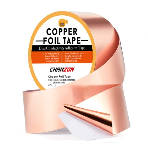 Miniatura 10 de CHANZON Cinta de lámina de cobre de 0.236 in 1/4 pulgadas x 66 pies, adhesivo conductor de doble cara para vidrieras, soldadura, electricidad
