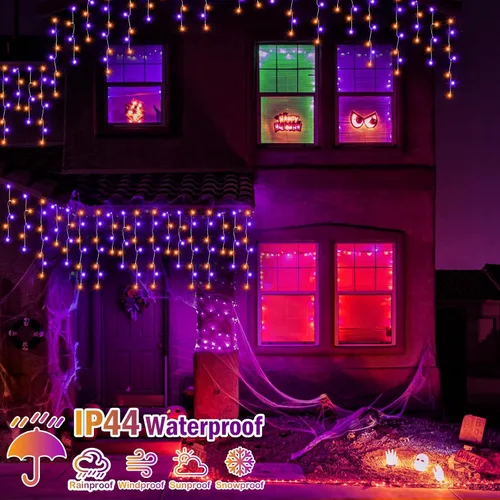 Miniatura 4 de Luces de Halloween para exteriores de 52 pies, 480 luces LED de Halloween moradas y naranjas, 12 modos de iluminación con temporizador de memoria