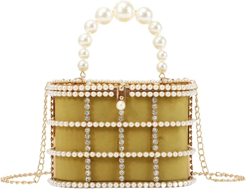 Lanpet Bolso de noche para mujer, bolso de mano de metal con cristal para boda, baile de graduación, fiesta de cumpleaños