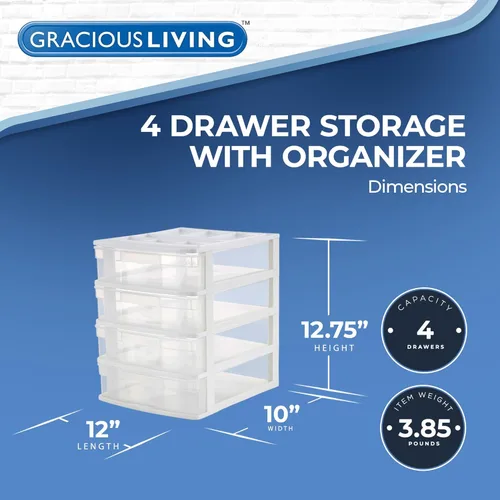 Miniatura 3 de Gracious Living Organizador de Cajones, Cajones de Almacenamiento de Escritorio de Plástico de 4 Niveles, Marco Blanco - Contenedores de Escritorio