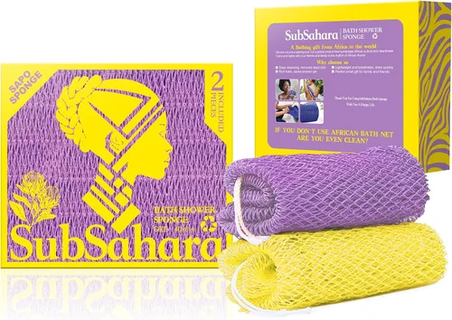 Miniatura 23 de SubSahara Auténtica esponja africana de red – 2 piezas exfoliante exfoliante para todo tipo de piel, esponja de baño para cara y cuerpo, portátil