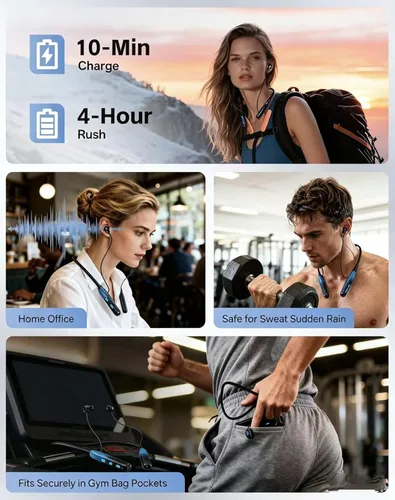 Miniatura 5 de JL&MI Neckband - Auriculares Bluetooth con batería extra de 1000 horas, con cancelación de ruido, 80 horas de reproducción, auriculares para correr
