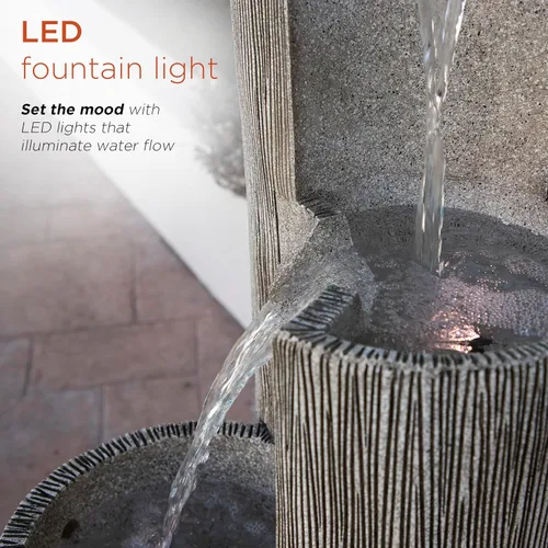 Miniatura 5 de Alpine Corporation GIL1482 - Fuente de agua de piedra envejecida de 3 niveles para exteriores de 41 pulgadas con aspecto de piedra natural, Gris