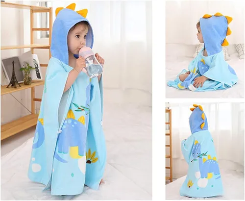 Miniatura 2 de TONWHAR Toalla de playa de algodón con capucha para baño, piscina/playa para niños, diseño de animales de dibujos animados, para bebés y niños Nuevo