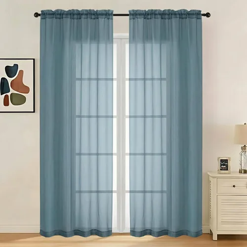 Miniatura 72 de LIVEKID Cortinas traslúcidas negras de cocina de 36 pulgadas de largo, cortinas cortas filtrantes de luz, 2 paneles de gasa aireada, texturizadas