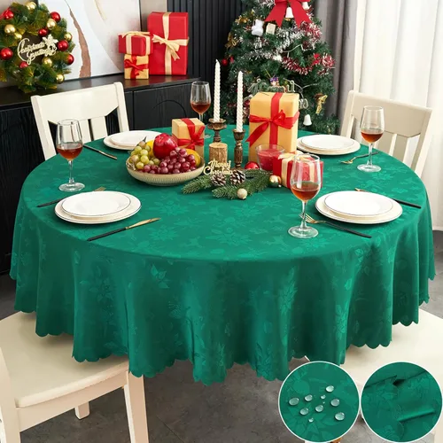 Miniatura 17 de Mantel redondo de tela de 60 pulgadas, mantel con diseño de hojas, borde festoneado, mantel sedoso, impermeable, resistente a las arrugas, lavable