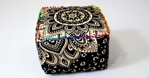 Miniatura 32 de CRAFT KALA Funda de puf tradicional de retazos cuadrados indios, funda para puf de sala de estar india, diseño otomano, decoración otomana, Elefante