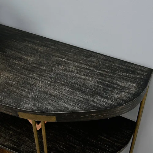 Miniatura 6 de Biaco Mesa consola moderna negra para entrada, mesa de pared industrial de media luna de 3 niveles, mesa de entrada de madera con acento de medio