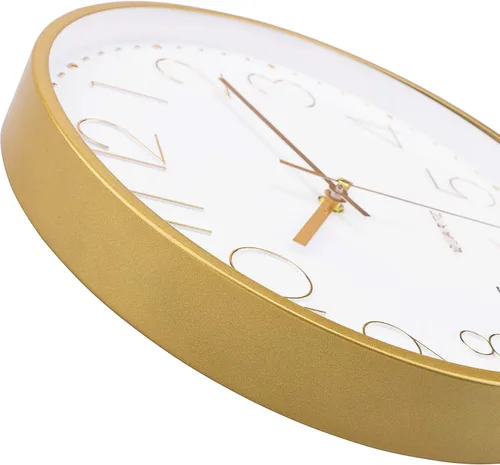 Miniatura 6 de Reloj de pared Foxtop dorado de 12 pulgadas, silencioso, sin tictac, funciona con pilas, redondo, de cuarzo, moderno, para oficina, sala de estar
