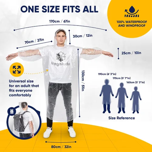 Miniatura 2 de Magnitudo 5 ponchos de lluvia para adultos Impermeable desechable grueso transparente impermeable con capucha y mangas elásticas para hombres