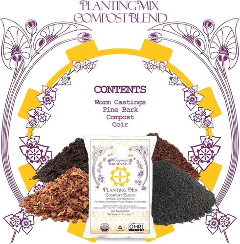 Miniatura 5 de Organic Mechanics Mezcla de abono para plantar, 1 pie cúbico, revitaliza el suelo del jardín con compost, corteza de pino, fibra de coco y lombrices
