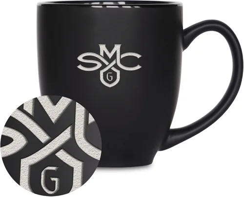 Miniatura 457 de Rico Industries - Taza de cerámica mate negra con grabado láser estándar de 15oz para NCAA (escuelas T & U) - Para bebidas calientes o frías
