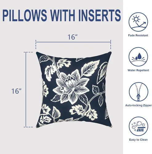 Miniatura 898 de Juego de 2 almohadas para exteriores de 16 x 16 pulgadas, repelentes al agua con interiores, para muebles de patio, hogar, jardín, geometría bohemia