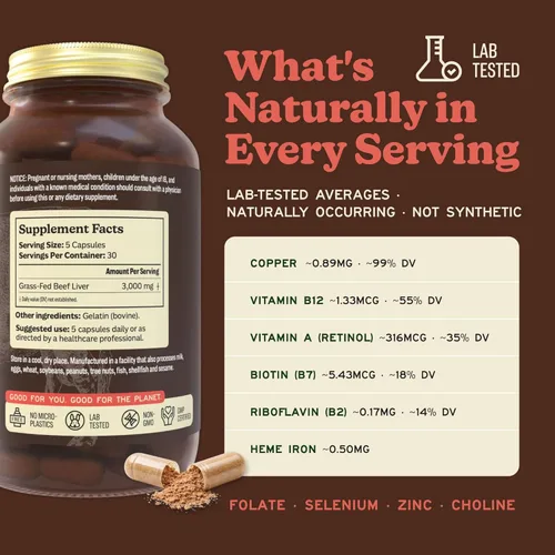 Miniatura 5 de MK Supplements Suplemento de hígado de res alimentado con pasto, apoya la producción de energía, desintoxicación, digestión, inmunidad y bienestar