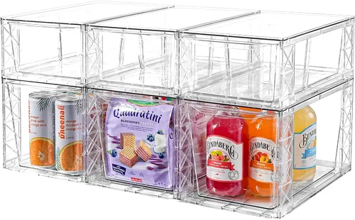 Paquete de 6 organizadores y almacenamiento de despensa, organizador de almacenamiento de cocina apilable transparente, contenedores organizadores