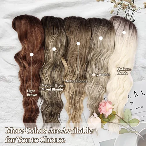 Miniatura 6 de NAYOO Pelucas marrones con flequillo para mujer, pelucas de cabello largo y ondulado, resistentes al calor, pelucas de fibra sintética para uso