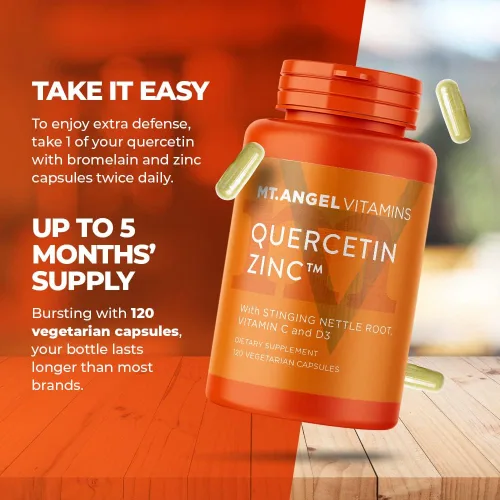 Miniatura 6 de Mt. Angel Vitamins - Quercetina de zinc con suplemento de bromelina - Apoyo inmunológico y salud respiratoria - Cápsulas de quercetina de 500 mg