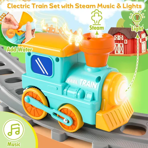 Miniatura 3 de Juguetes de tren de animales de granja para niños de 2 a 4 años, juego de tren eléctrico para niños con música, vapor y luces, juguetes