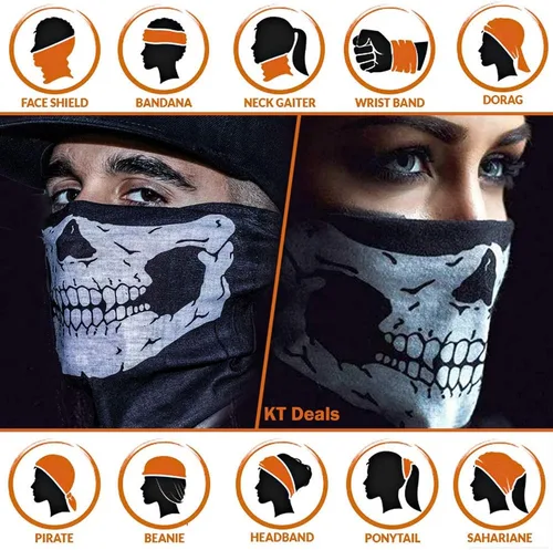 Miniatura 6 de 8 máscaras faciales de calavera, pasamontañas, fantasma, motociclista, bandana para motocicleta, bufanda mágica, a prueba de polvo, calentador