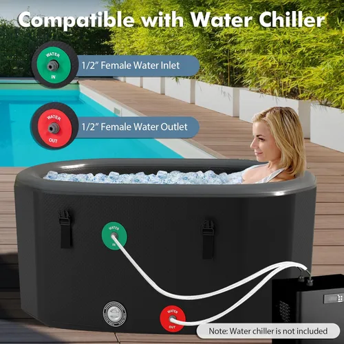 Miniatura 5 de Goplus Bañera de hielo ovalada XL de 129 galones para atletas, bañera inflable con múltiples capas, tapa, bomba, mochila, compatible con enfriador