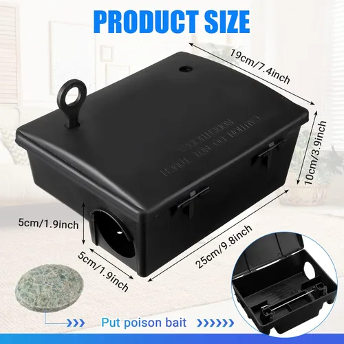Miniatura 2 de Qualirey Paquete de 2 Estaciones de Cebo para Ratas Grandes para Roedores con Llave Reutilizables Estaciones para Ratones Bloques para Ratones Cajas