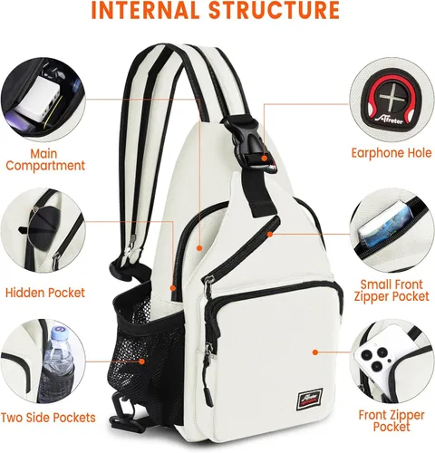 Miniatura 3 de Mochila bandolera para hombres y mujeres, mochila de hombro, bolsa de viaje, senderismo, bolsa de pecho, mochila (blanco)