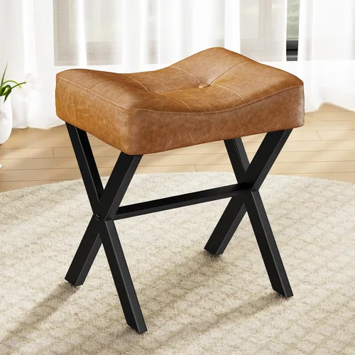 Miniatura 19 de Memobarco Taburete Silla de Tocador de 18 Pulgadas, Banco de Tocador con Patas en X de Metal, Taburete Otomán de Acento con Tela Bouclé Transpirable