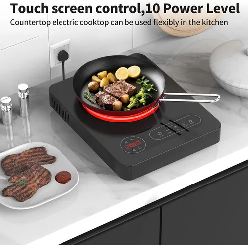 Miniatura 8 de VBGK Cocina eléctrica de un solo quemador, estufa eléctrica de 110 V 1800 W con control táctil LED, 10 niveles de potencia, temporizador de 4 horas