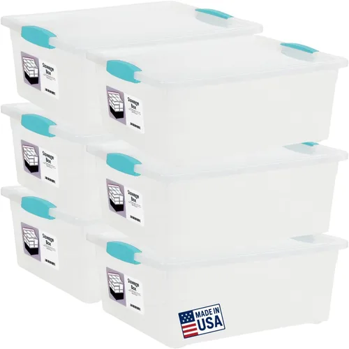 Tribello Paquete de 6 contenedores de almacenamiento de plástico apilables de 12 cuartos de galón con tapa, solución organizadora para manualidades,