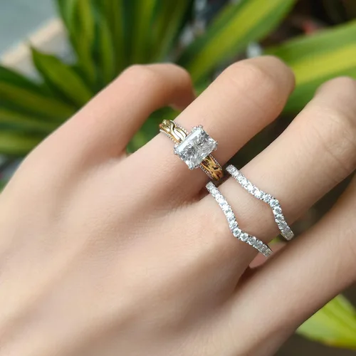 Miniatura 4 de DovEggs Anillos de compromiso de moissanita para mujer, 2 unidades, 0.236 x 0.315 in, GHI radiante corte de hielo triturado, moissanita, mejorador