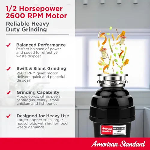 Miniatura 4 de American Standard 10-US-AS-5-HD Eliminación de basura Anti-Atasco Sistema de trituración de residuos de alimentos de acero inoxidable, de servicio