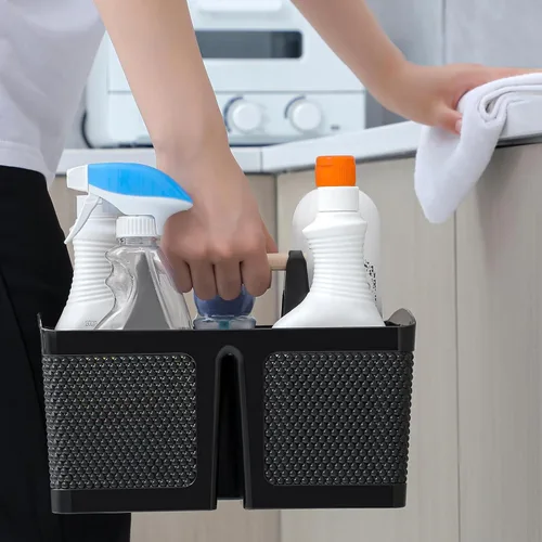 Miniatura 5 de rejomiik - Cesta portátil para ducha de plástico, organizador de limpieza con asa, organizador de almacenamiento portátil con asa para baño, Negro