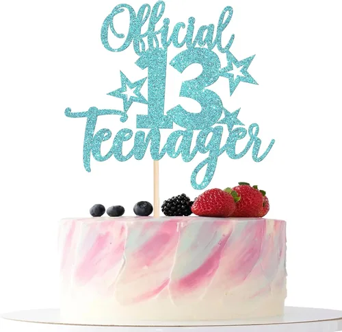 Miniatura 9 de Rsstarxi 1 paquete de 13 decoraciones oficiales para tartas de adolescentes con purpurina negra para decoración de pastel de cumpleaños de 13 años