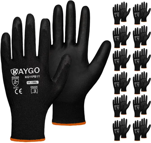 Miniatura 76 de KAYGO KG11PB - Guantes de seguridad con revestimiento delgado de poliuretano, tejido sin costuras, agarre suave en palma y dedos, para trabajo Verde