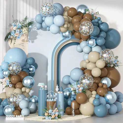 Miniatura 25 de Kit de Guirnalda de Arco de Globos Azul Polvoriento Ouddy Party, Diferentes Tamaños 18 12 10 5 Pulgadas Azul Polvoriento Arena Blanco Azul Bebé