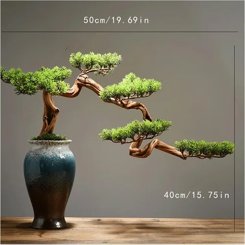 Miniatura 2 de Árbol bonsái artificial, bonsái artificial, árbol de pino de bienvenida, planta en maceta de simulación de 15 pulgadas, bonsái decorativo, oficina