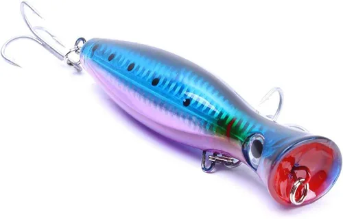 Señuelo de agua con parte superior grande de 4.75 pulgadas/1.5 onzas, señuelo de sello artificial 3D para ojos duros con ganchos y anillo para agua