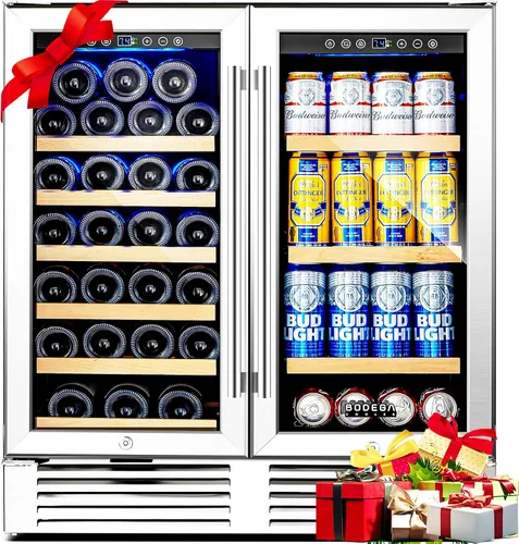 Miniatura 10 de BODEGA Refrigerador de bebidas negro, enfriador de vino y bebidas de doble zona de 24 pulgadas debajo del mostrador, refrigerador de bebidas