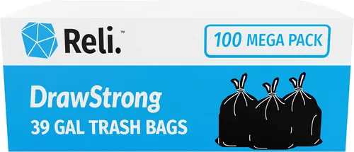 Miniatura 7 de Reli. Bolsas de basura de 39 galones con cordón (100 unidades) bolsas de basura grandes con cordón de 39 galones, capacidad de 39 galones, hojas