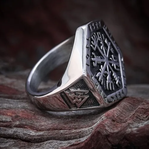 Miniatura 3 de BAVIPOWER Vegvisir - Anillo de brújula rúnica vikingo con nudo celta de acero inoxidable 316L, joyería vikinga escandinava nórdica